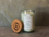 Scented blend of tropical fruits, sugared citrus, jasmine and forest greens.  Hand poured into 100% recycled glass vessel