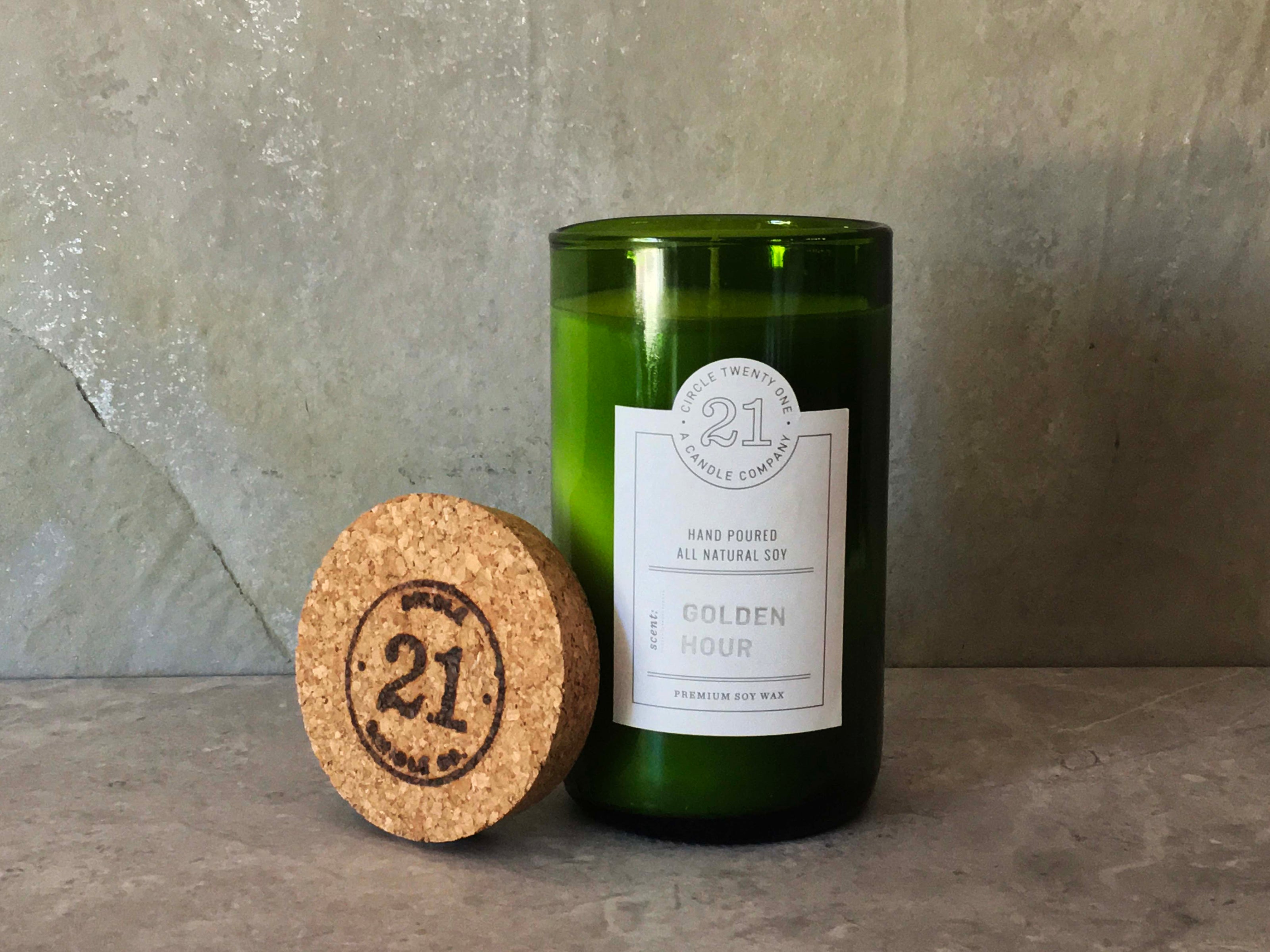 Blended lemon essential oil with notes of green tea and fig.  Hand poured into recycled wine bottle.
