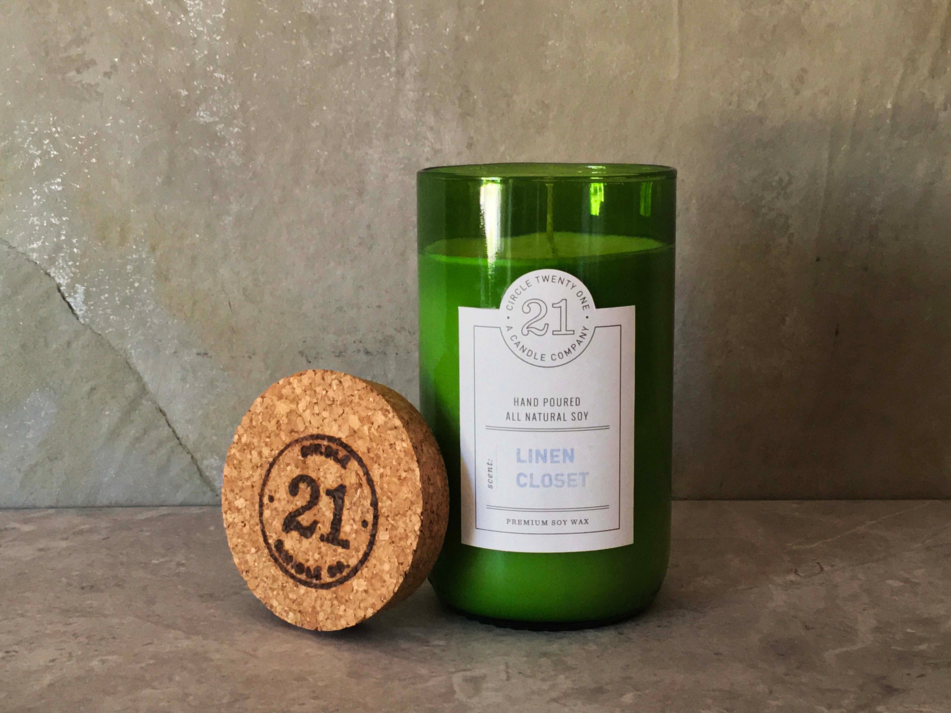 Cotton sheets dried naturally in the sun.  Hand poured into recycled wine bottles.