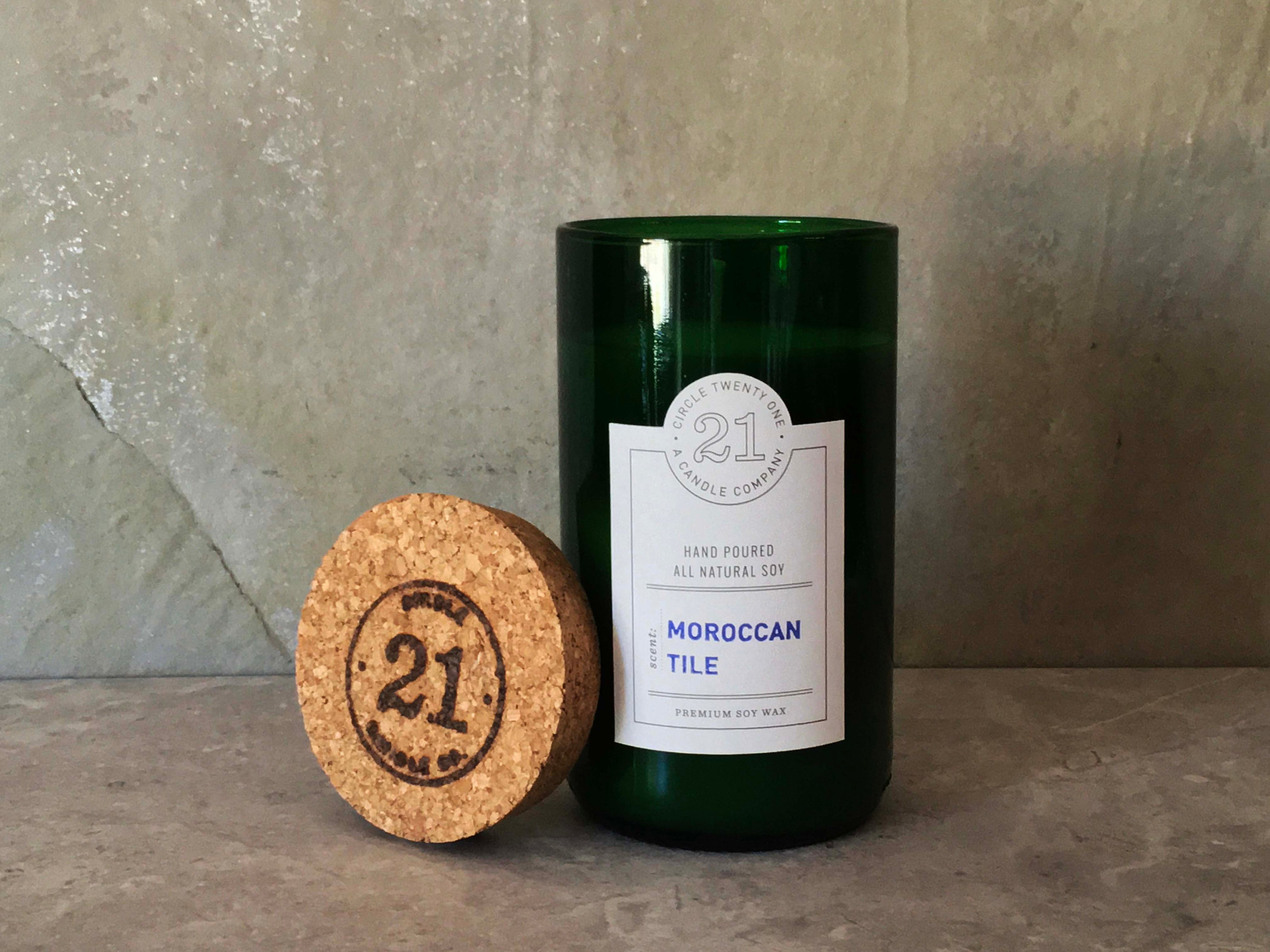 Spicy blend of cinnamon, orange and cranberry.  Hand poured into recycled wine bottle.