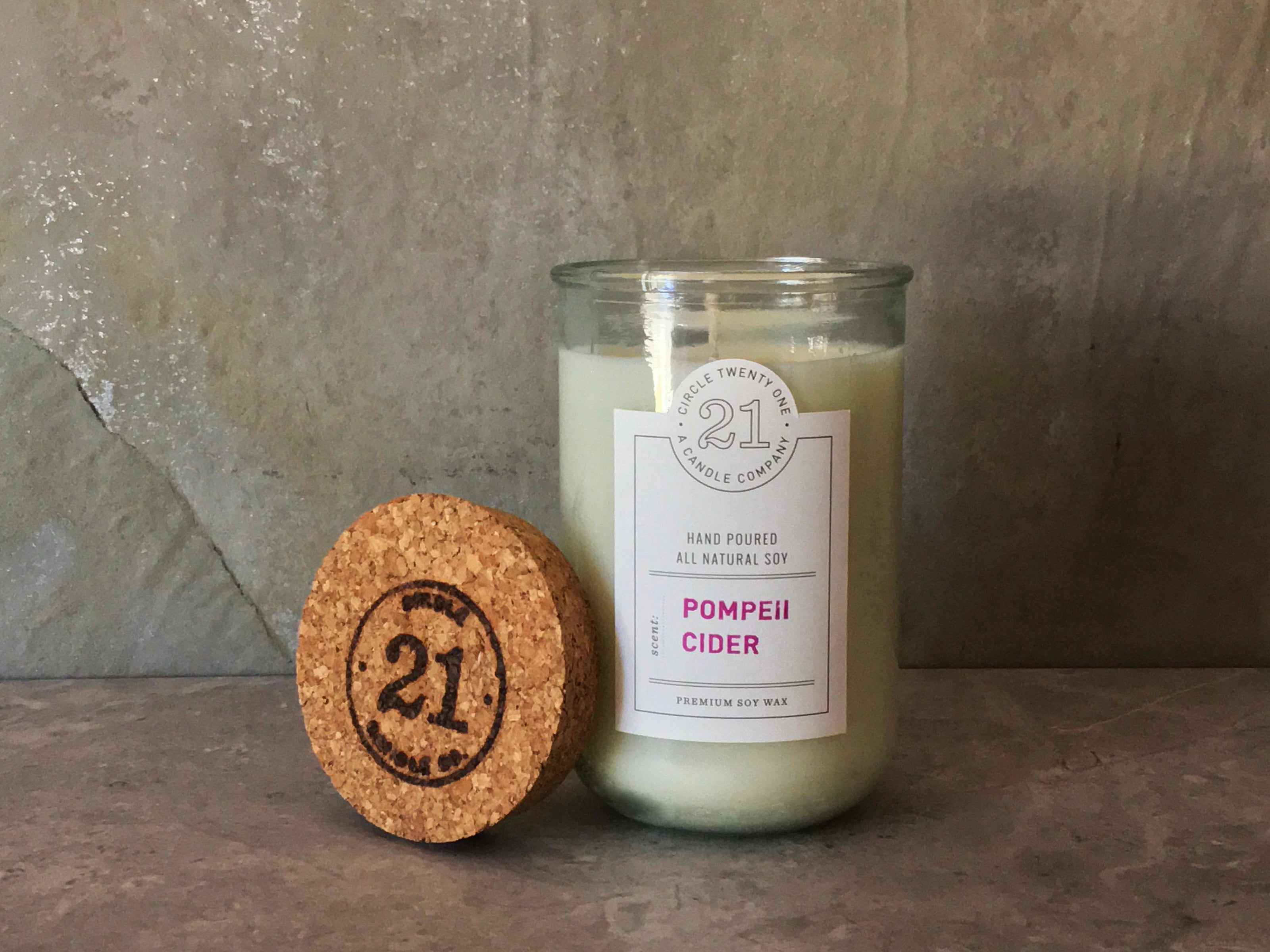 Fresh picked pomegranate with allspice and a hint of nutmeg.  Hand poured into 100% recycled glass vessel.
