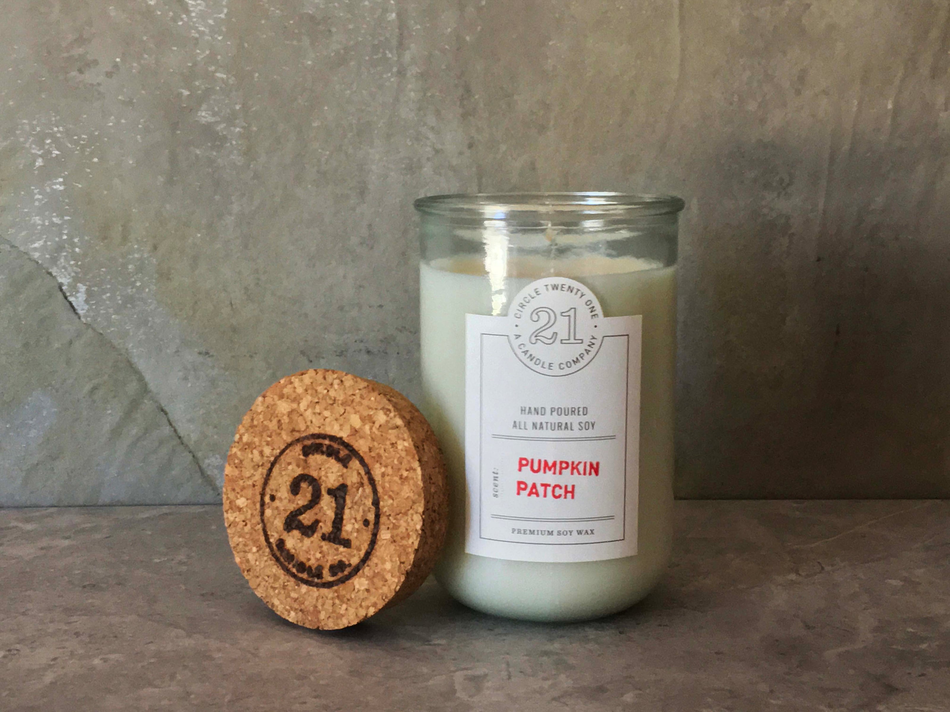 Spicy pumpkin blended with Tonka Bean and vanilla.  Hand poured into 100% recycled glass vessel.